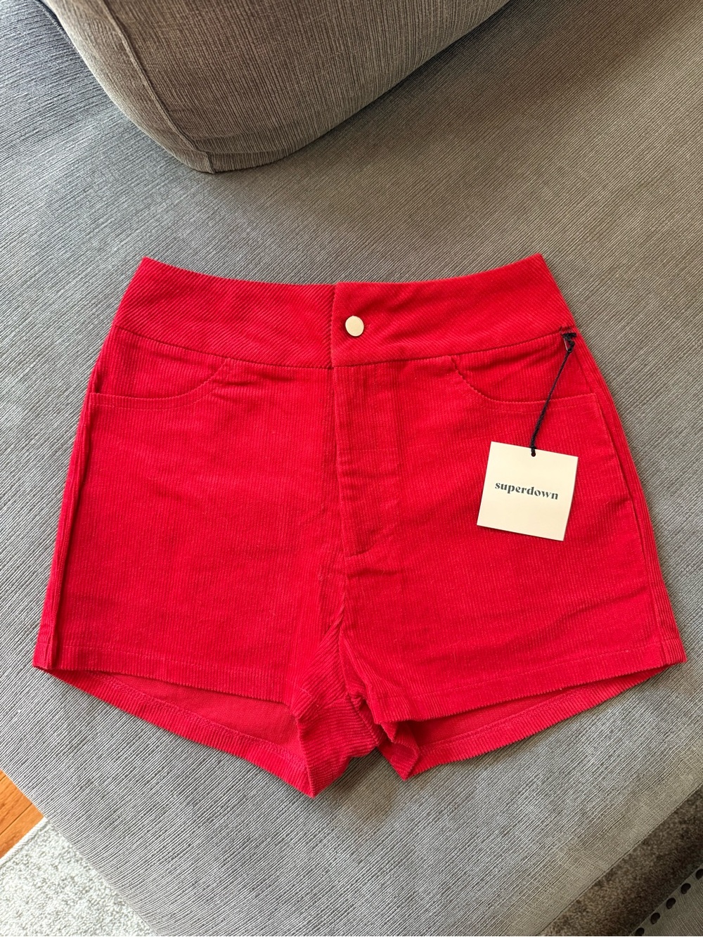 superdown Red High-Waist Corduroy Shorts - Picture 2 of 5